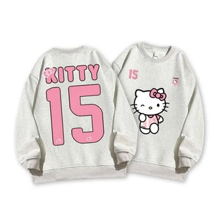 Áo sweater nỉ form rộng chất nỉ ngoại in chữ hình MÈO KITTY phong cách Hàn Quốc