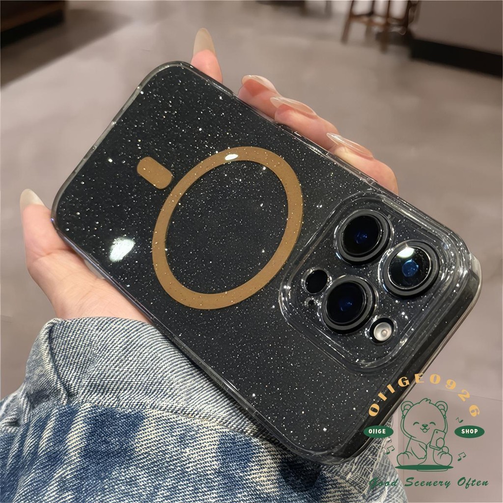 Ốp điện thoại từ tính lấp lánh trong suốt iphone16 Pro Max 15 14 13 cho vỏ iPhone Vỏ mềm silicon TPU chống sốc