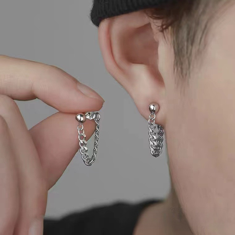 Bông tai dây thép titan độc đáo dành cho nam Thời trang treo lưng Bông tai bóng thép nhỏ không phai màu