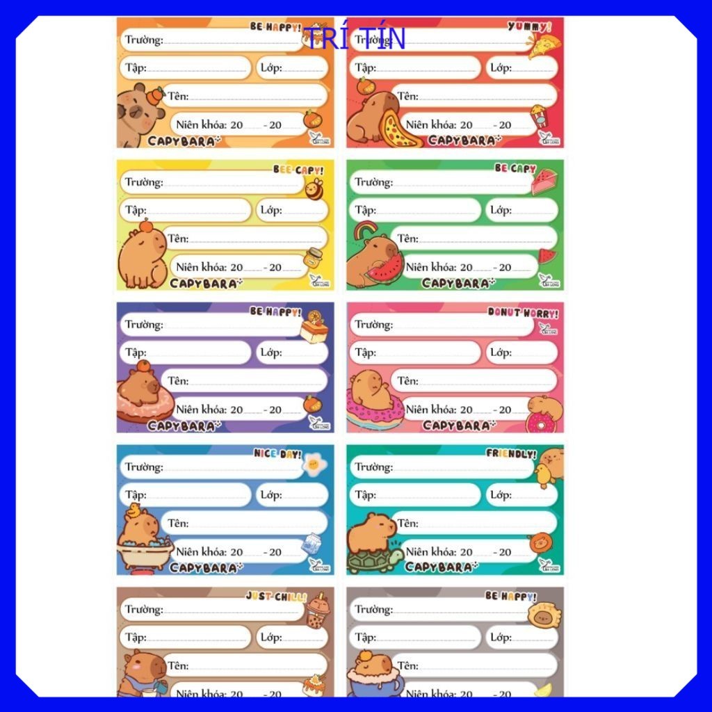 SET 50 nhãn vở CAPYBARA, LOOPY , LABUBU, MALTESE (10 ô) - 5 tờ/xấp ...