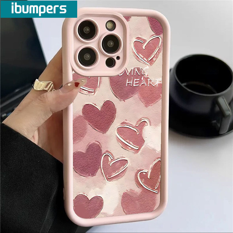 ibumpers Ốp Lưng IPhone Hàn Quốc Thanh Lịch Họa Tiết Tình Yêu Màu Hồng Ốp Điện Thoại Dày Dặn Silicon Mềm Chống Sốc Chống Bẩn Cho IPhone 16 15 14 12 13 11 Pro Max IP 7 8 Plus X XS XR