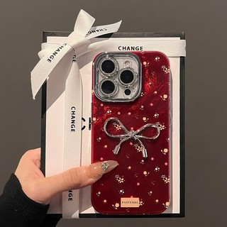 Phim Bảo Vệ Ống Kính Lấp Lánh 3D Nơ Hoa Đỏ Wrsit Dây Xích Ốp Lưng Điện Thoại iPhone 17Promax 16 Pro Max 11 12 13 14 15 Promax Nữ Vỏ Di Động