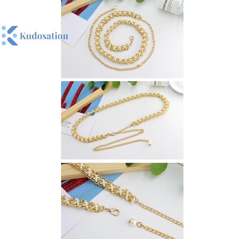 Kudosation Ngọc Trai Ghép Thắt Lưng Nữ Thanh Lịch Đa Năng Co Giãn Thiết Kế Eo Thời Trang Đính Hạt