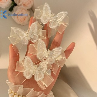 Kudosation Trắng Ren Bướm Kẹp Tóc Cho Nữ Ngọc Trai Dễ Thương Kẹp Tóc Trẻ Em Nơ Barrettes Bé Gái Phụ Kiện Tóc