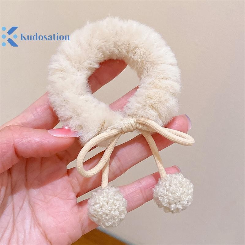 Kudosation Lông Cừu Tóc Anh Đào Dây Dễ Thương Cô Gái Nơ Thắt Tóc Vòng Trang Trí Tóc Co Giãn Dây Buộc Tóc