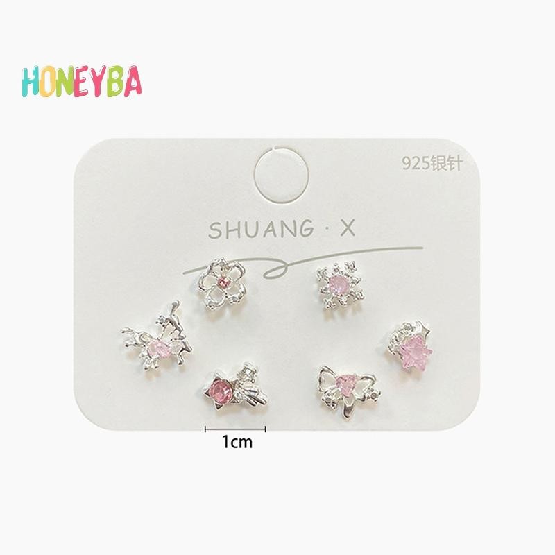 < Honeyba > 6 Bông tai hình trái tim ngọt ngào thời trang dành cho nữ Cô gái Bông tai khí chất thời trang cá tính Phụ kiện trang sức Quà tặng