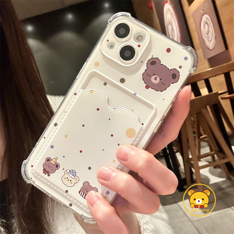 Ốp Điện Thoại Ví Gấu Dễ Thương Cho OPPO A57 A57S A57E A77 A77S A36 A96 A76 A15S A15 A55 A74 A94 A54 5G 4G Vỏ Chống Rơi Phim Hoạt Hình Đựng Thẻ Cặp Đôi Trong Suốt Bìa Mềm