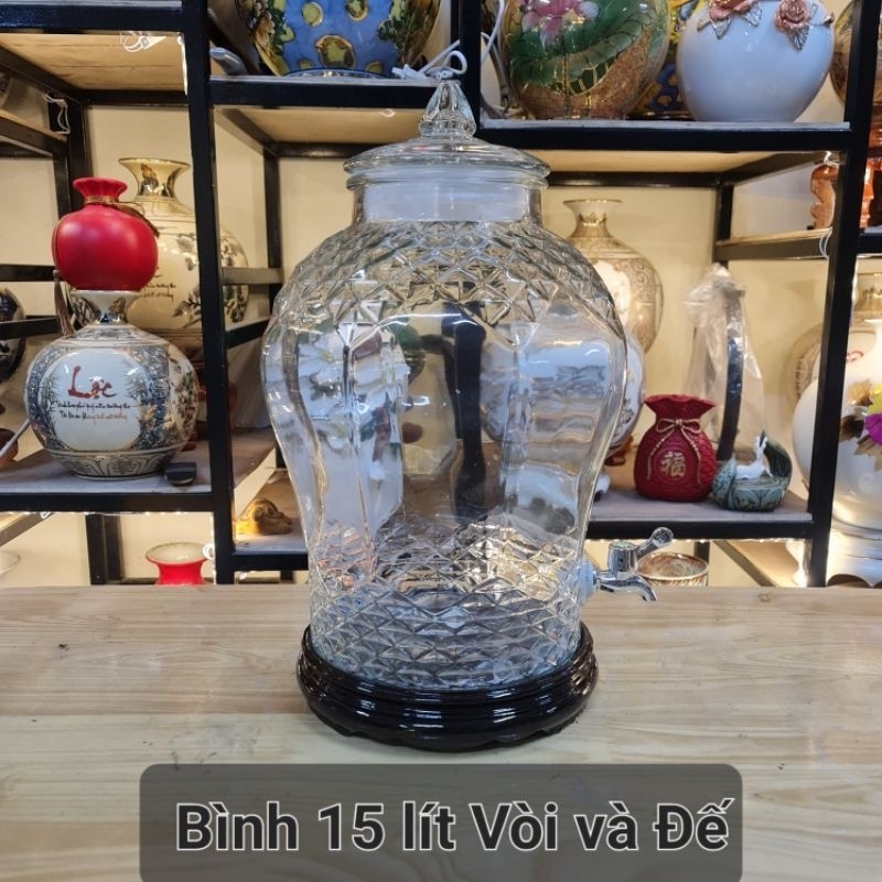 Bình ngâm rượu kim cương thủy tinh 10L có vòi