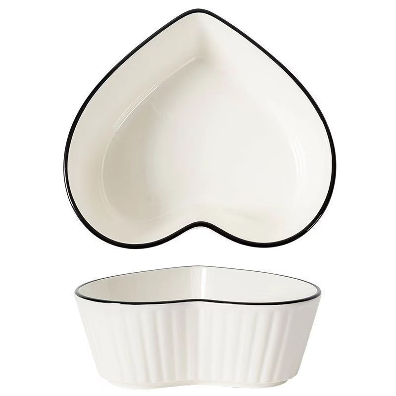 Tô sứ trái tim,bát trái tim sứ trắng viền đen, bát salad, bát súp, bát mì, bát tô đẹp sang trọng, bát tô canh, bát