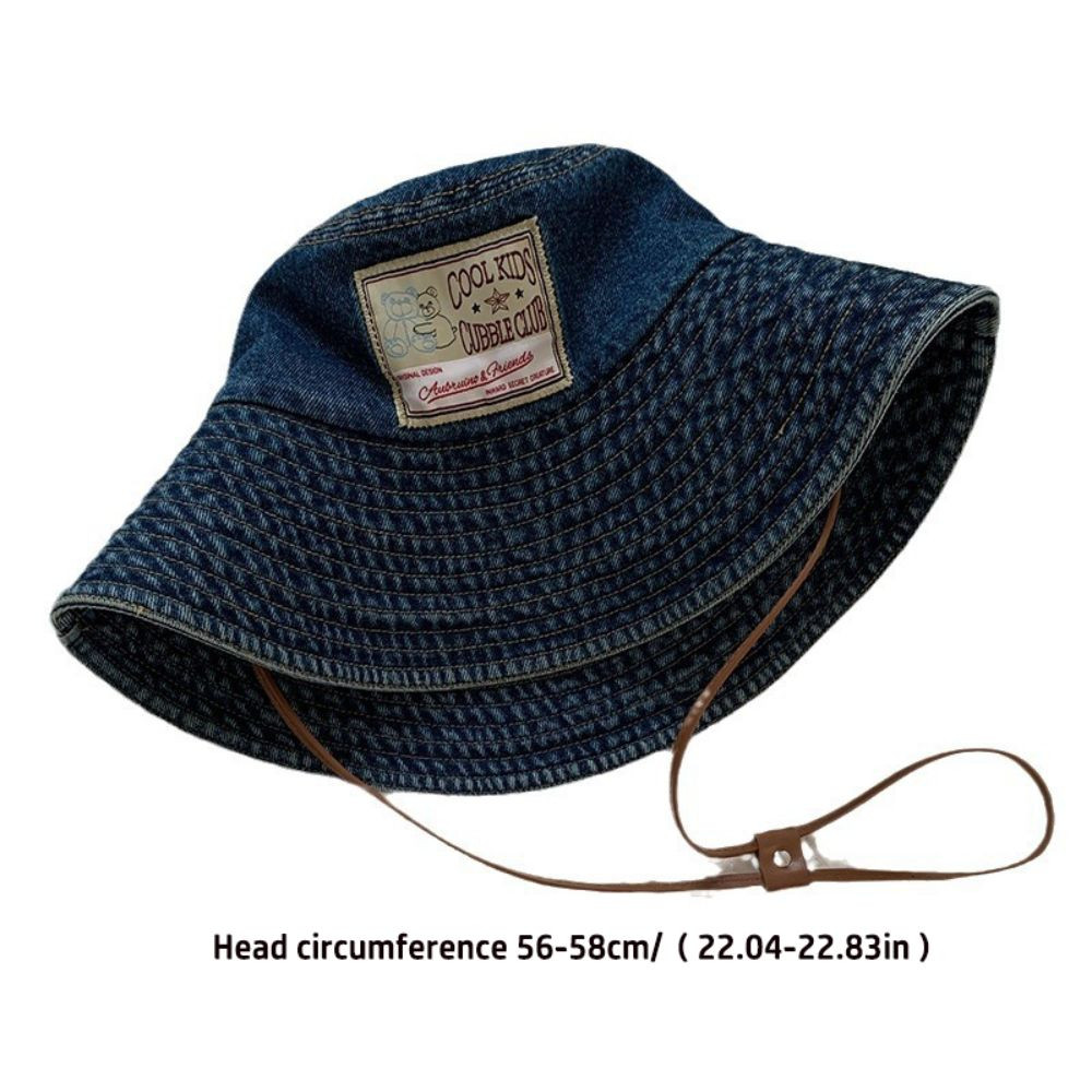 Mũ xô denim nữ HOBBYIN, chống nắng vành lớn, dây rút retro - Perfect cho mùa thu