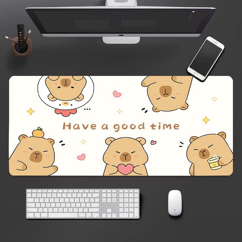 Tấm lót chuột Zen Capybara (Max 90x40cm) - Thiết kế động vật Chill Kawaii, Đế cao su chống trượt, Thảm trải bàn dày 3MM để thư giãn công việc & chơi game