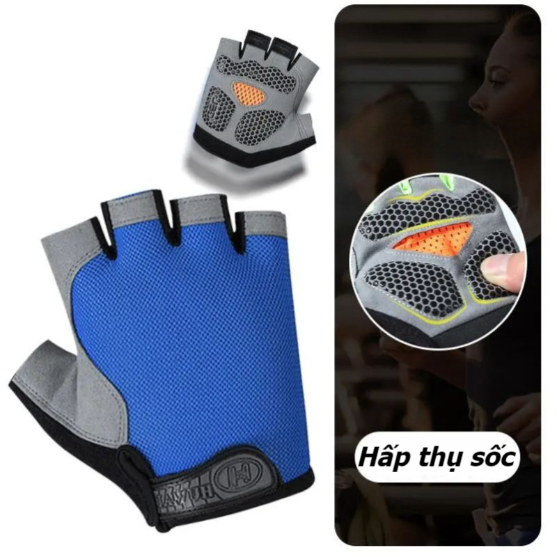 Găng tay Bao tay Thể Thao tập gym Nửa Ngón Chống Sốc chống trượt Cho Nam Nữ,Găng tay giảm xóc tổ ong