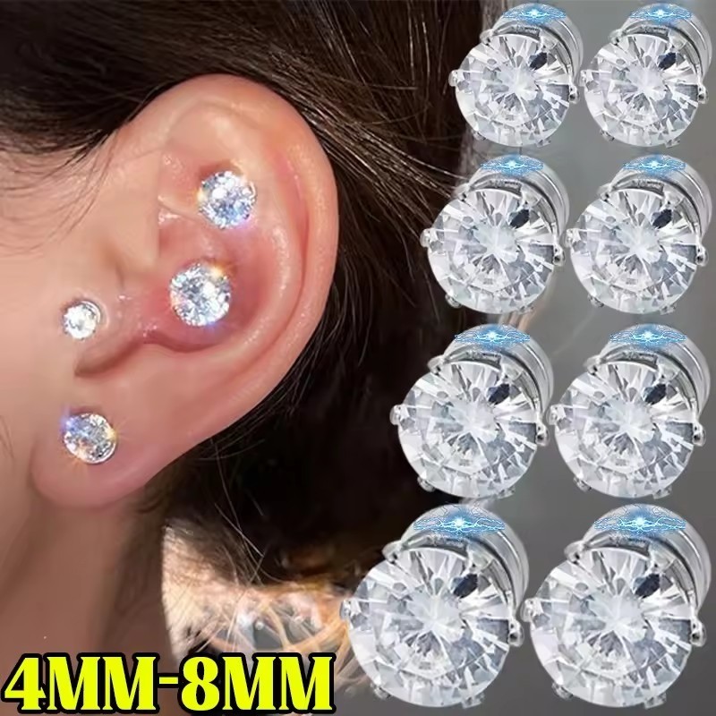 Shining Punk Crystal Zircon Từ Tính Ear Stud - Nam Nữ Kẹp Xương Tai Đa Năng - Quà Tặng Trang Sức Không Xuyên