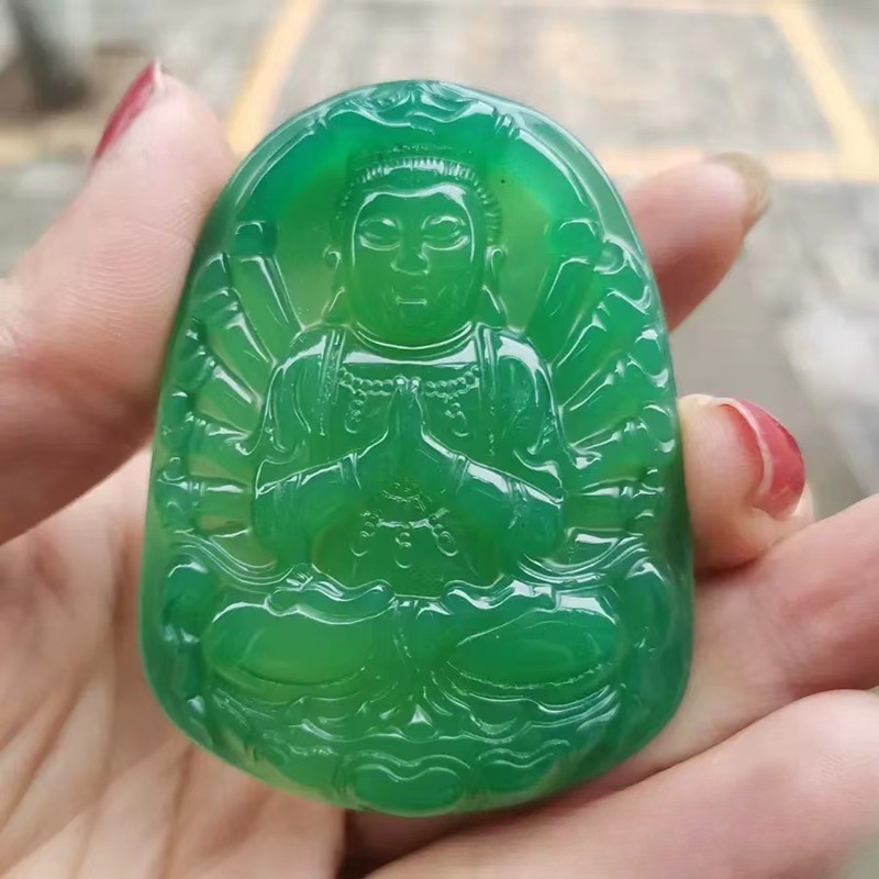 Cao Băng Hoàng Đế Xanh Mã Não Chalcedony Rồng Tốt Lành Quan Âm Mặt Dây Chuyền Nam Nữ Maitreya Phật Mặt Dây Chuyền