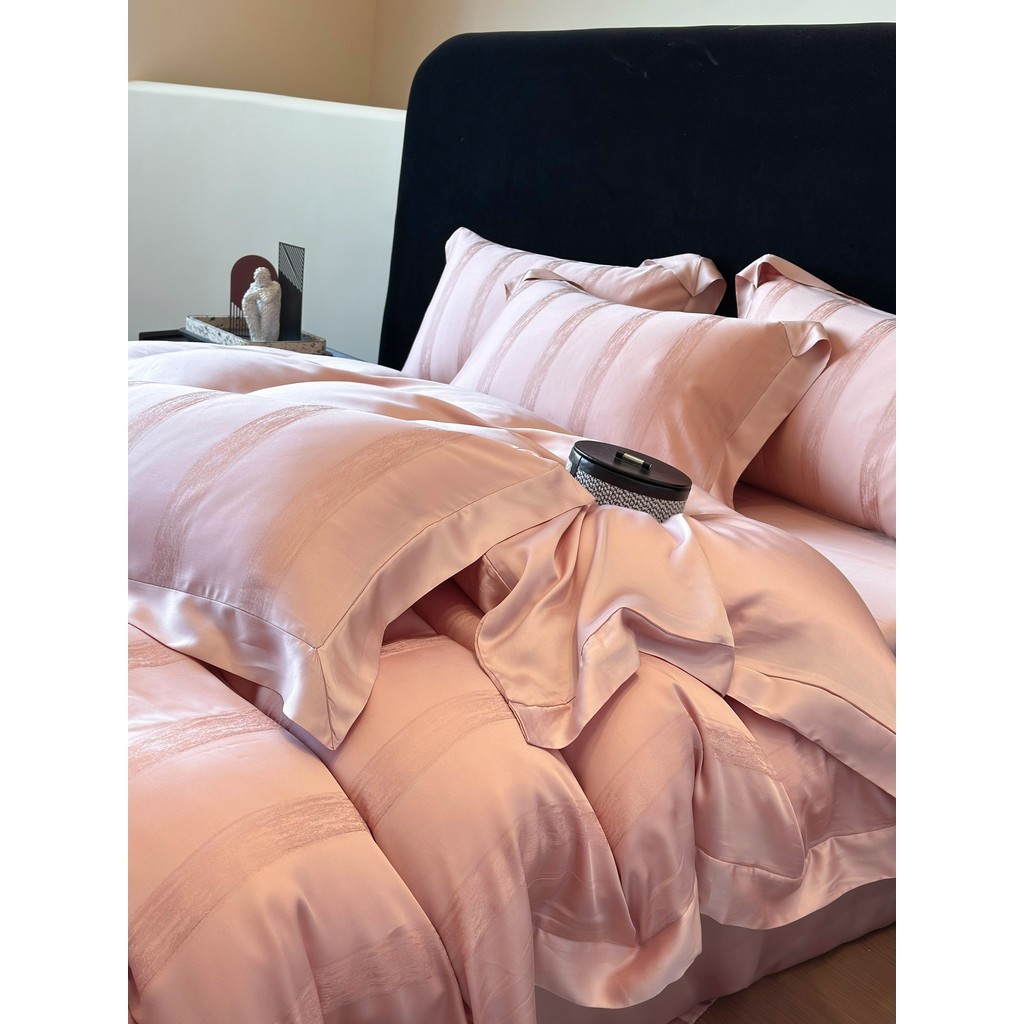 (L41456)Bộ Chăn Ga Gối Vải Tencel 120s Mềm Mại Óng Ả Thiết Kế Họa Tiết Vân Chìm Đơn Giản Tinh Tế - MemMinbedding Luxury