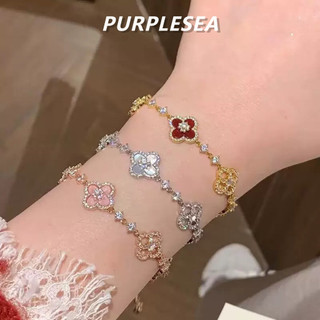 Vòng tay nữ cỏ 4 lá Vỏ Tự Nhiên Kẻ Sọc Zircon Vòng Tay Hồng Đỏ May Mắn Bốn Lá Cỏ Ba Lá Vàng Tinh Tế Ánh Sáng Sang Trọng Có Thể Điều Chỉnh Vòng Tay
