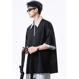 Áo sơ mi nam POLO tay ngắn đường phố cao cấp Mỹ màu tương phản khâu cao cấp phong cách trung tính