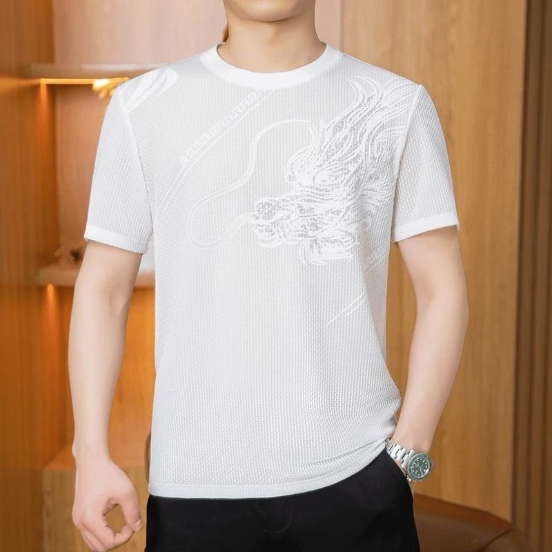 Áo thun nam tay ngắn Ice Silk cổ tròn thoáng khí thông thường