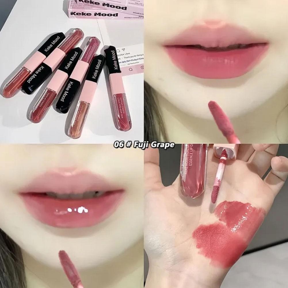 2 Trong 1 Hai Đầu Lip Glaze Gương Bóng Matte Lip Mud Chống Dính Cốc Chống Phai Màu Son Môi