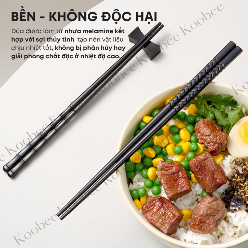 Bộ 10 Đôi Đũa Ăn Sợi Thủy Tinh Cao Cấp KOOBEE Không Mốc Kháng Khuẩn Chịu Nhiệt Màu Đen Nhật Bản Tối Giản | 273