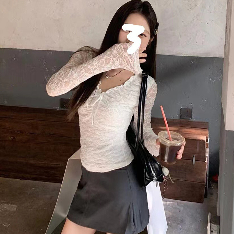 Milyfashion Thời Trang Hot Girl Ren Dài Tay Áo Thun Nữ Đầu Thu Phong Cách Mới Sang Trọng Ngắn Đế Cao Cấp Bên Ngoài Top Hợp Thời Trang