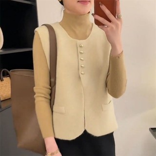 Cổ Tròn Dệt Kim Áo Vest Nữ Thu Đông Rời Lười Nhỏ Hương Thơm Áo Len Retro Nhẹ Nhàng Tính Khí Nhật Ký Top