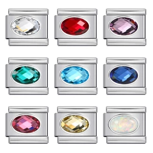Hình Bầu Dục Đá Màu Ý Mô Đun Vòng Tay Birthstone Thép Không Gỉ DIY Đơn Giản Đa Năng Vòng Tay Phụ Kiện