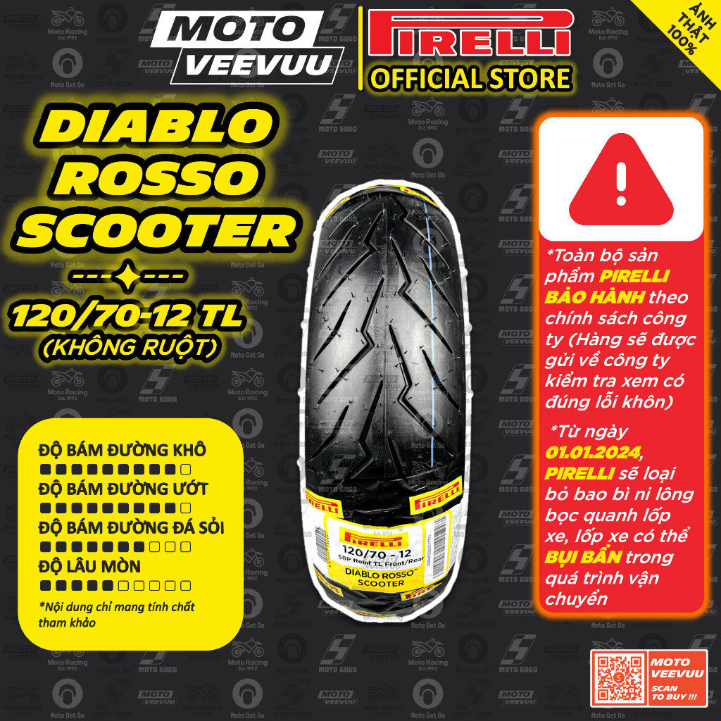 [MTVV] Vỏ lốp xe máy PIRELLI 120/70-12 TL Diablo Rosso Scooter | Shopee ...