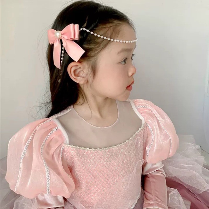Kẹp tóc tua rua ruy băng màu hồng - Phong cách INS Hàn Quốc, Ngọt ngào, Dễ thương - Phụ kiện tóc thanh lịch - Kẹp tóc thiết kế tua rua hạt ngọc trai - Quà tặng cho bé gái
