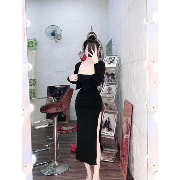 SÉT ÁO KHOÁC KÈM ĐẦM BODY  DBD77 Kem Nữ