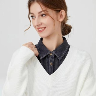 Cổ Áo Giả Denim Cho Nữ - Có Dây Cotton Điều Chỉnh,DetachableView Buttons, Màu Xanh Thời Trang