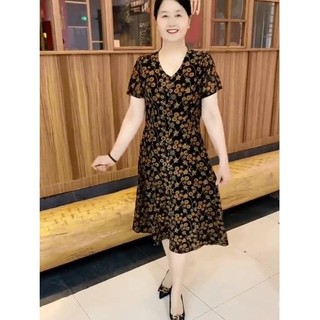 Đầm trung niên cho mẹ ,Váy trung niên cho mẹ , DTN- HOA NHỎ , đi chơi dự tiệc sang trọng chất liệu thun co giãn 4 chiều