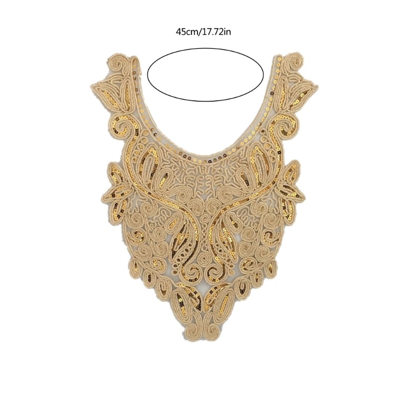 Elegant Embroidered Lace Neckline Collar Sew On Appliques with Sequins for Women