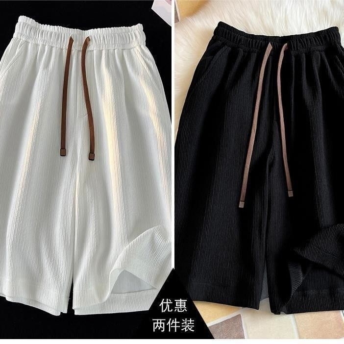 Kích Thước Lớn Xếp Ly Lụa Băng Nhanh Khô Nam Mùa Hè Quần Mỏng Đi Biển Quần Thể Thao Rời Thường Ngày Năm Điểm Quần Giữa