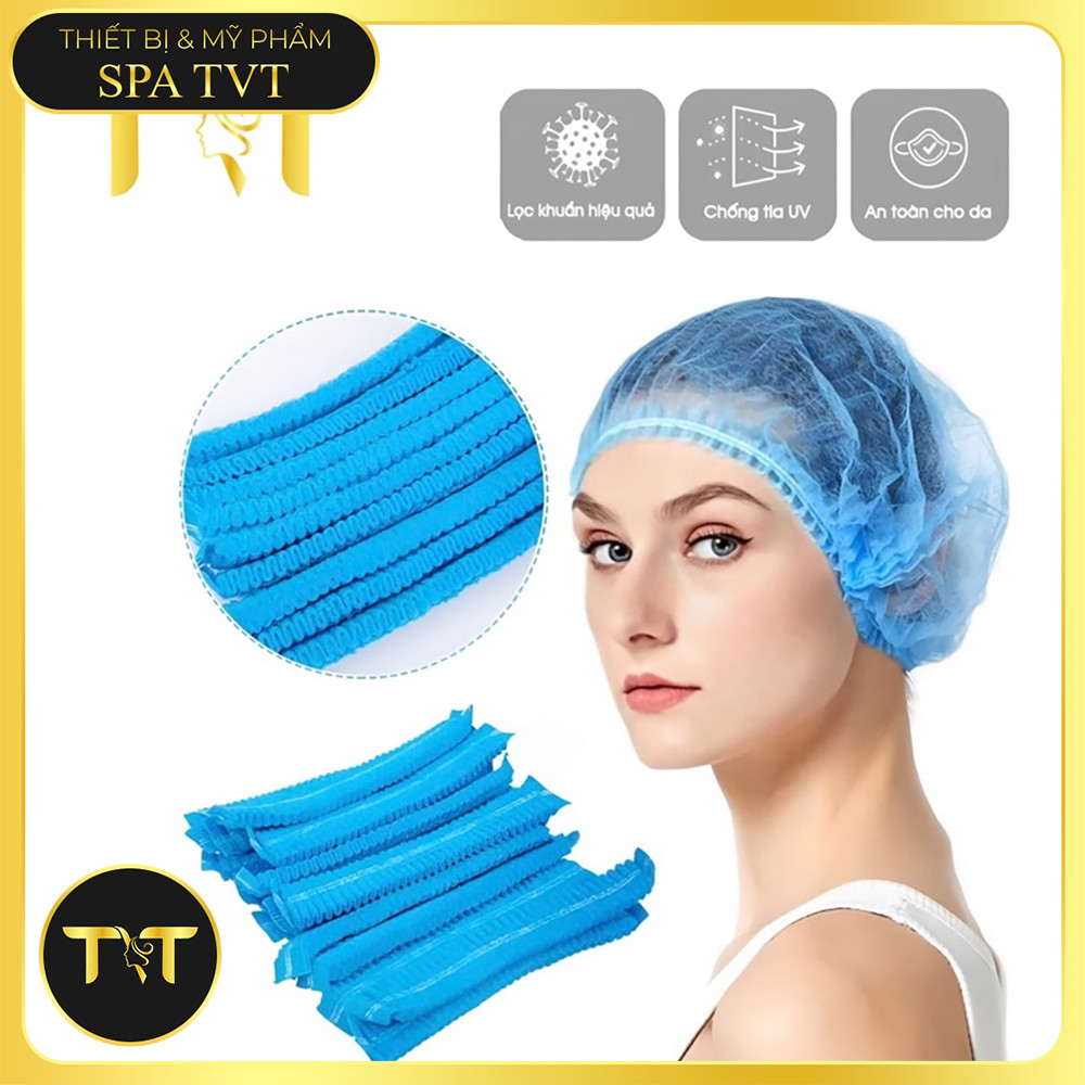 Mũ Chụp Tóc Con Sâu Vải Không Dệt 100 Cái, Dùng Một Lần Cho Spa, Phun Xăm, Chăm Sóc Da