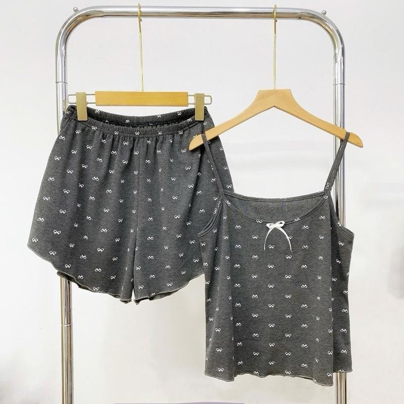 Set Đồ Bộ Bigsize Nữ Áo 2 Dây Nơ Xinh Quyến Rũ Phối Quần Đùi Lưng Thun Mềm Mát Co Giãn SET827