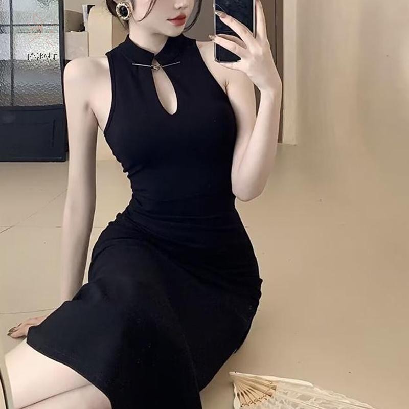 Hnkmp Cô Gái Cay Cao Khe Sườn Xám Đầm Nữ Rỗng Ra Hông Ôm Váy Dài.