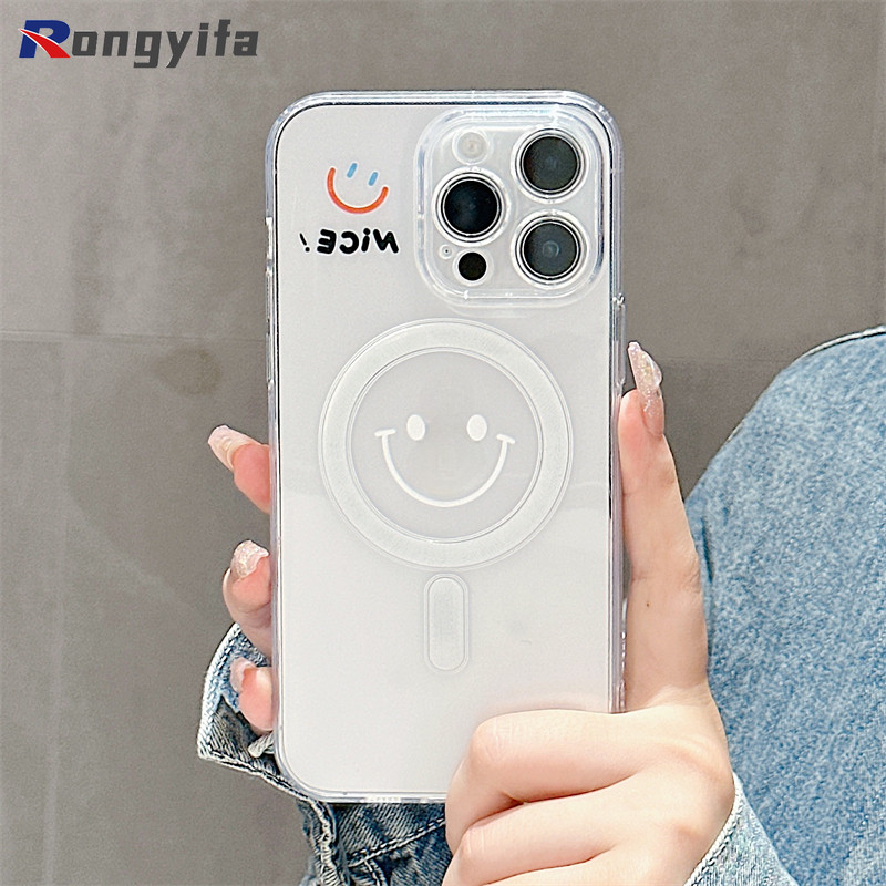 Vỏ sạc không dây từ tính cho OnePlus 13 13R 12 12R 11 11R 10T 10R 10 9 8 9R 9RT 8T 7 6T ACE 5 3 2 Pro 3V 2V Nord CE 4 3 2 Lite 2T N30 Điện thoại trong suốt Ốp lưng hình nụ cười hoạt hình