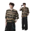 TIANLESIWEI Áo thun sọc cổ chữ V màu xanh lá cây cổ chữ V mùa hè dáng rộng nam nữ áo thun cotton