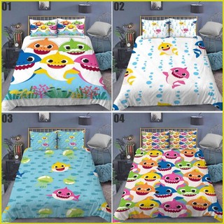 PS1 Hoạt Hình Bé Cá Mập 3in1 Bộ Chăn Ga Gối Chăn Gối Phòng Ngủ Thoải Mái Có Thể Giặt Được Bộ Đồ Gia Đình SP1