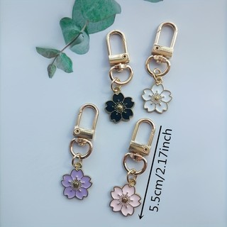 Móc khóa cỏ ba lá sang trọng Cherry Blossom & Four-Leaf Clover - Charm hoa hợp kim cho ba lô, ví & chìa khóa xe hơi