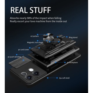 Vỏ Chống Sốc Giáp Cho Oppo Reno 13 Pro 13Pro 13F Reno13F 4G 5G 2025 Đẩy Trượt Ống Kính Máy Ảnh Bảo Vệ Vỏ Điện Thoại Khe Cắm Thẻ Tín Dụng Vỏ Cứng Giá Đỡ Giá Đỡ Mặt Sau