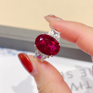 Châu Âu Mỹ ins Phong Cách Mới Đính Kim Cương Hình Bầu Dục Đỏ Corundum Phù Hợp Với Nữ