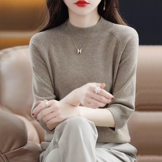 Phong Cách Mới Xuân Thu Áo Len Nữ Phong Cách Mới Nửa Cổ Rùa Phiên Bản Hàn Quốc Rời Áo Chui Đầu Ba Phần Tư Tay Áo 100 Bên Trong Kn