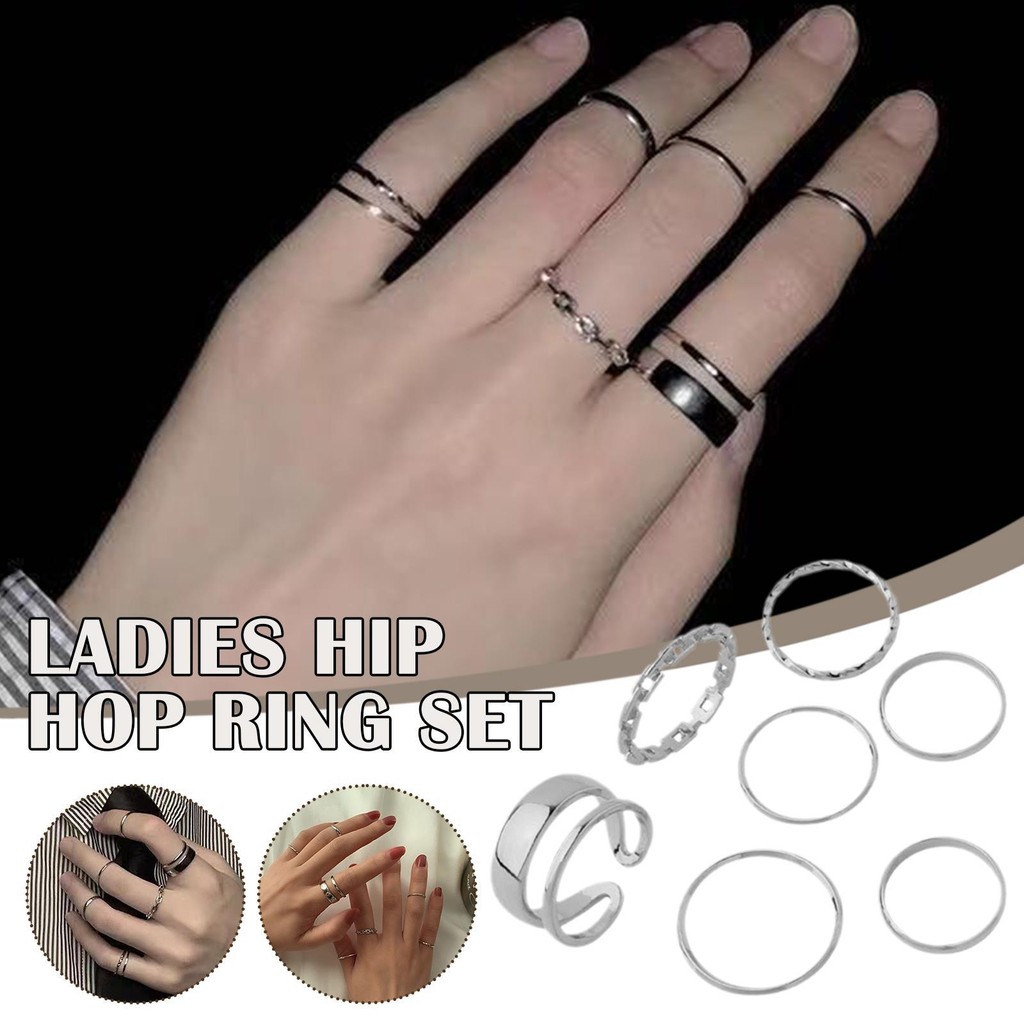 Bộ Nhẫn Nữ Hàn Quốc Mở Nhẫn Có Thể Điều Chỉnh Hip Hop Tối Giản Cá Tính Punk Nhẫn Y1v1