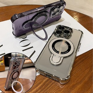 Giá đỡ xoay từ tính sang trọng mới 16 Pro Max Vỏ chống sốc túi khí tương thích cho iPhone 16 15 14 13 12 11 Pro Max 14plus 15plus 16plus 11pro với vỏ cứng trong suốt TPU chống bụi