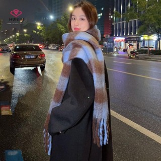 Hwetr Khăn Dệt Kim Mùa Đông Mới Cho Nữ Màu Trơn Đa Năng Kẻ Sọc Đen Trắng Ấm Áp Và Dày Mới