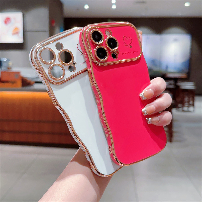 Ốp điện thoại TPU mềm mạ Luxur cho iphone 16 15 14 Pro Max Plus Side Love Heart Vỏ chống sốc
