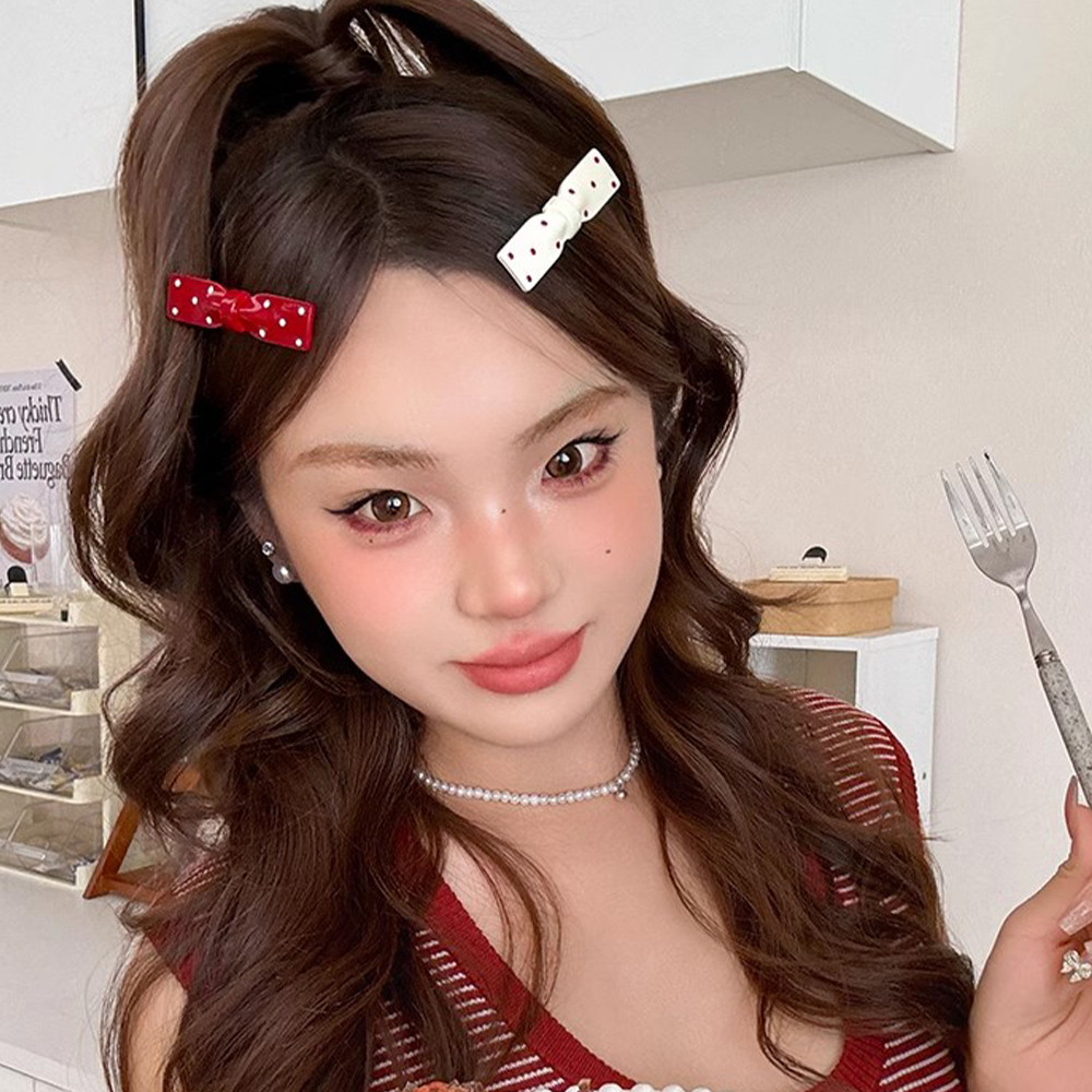 1 / 2 Cặp Kẹp Tóc Nơ Chấm Tròn - Kẹp Tóc Nơ Đỏ Phong Cách Y2K - Cô Gái Ngọt Ngào Dễ Thương Bên Nổ Mỏ Vịt Kẹp - Phụ Kiện Tóc Năm Mới Giáng Sinh Thời Trang