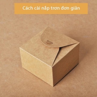 Hộp quà  kraft vuông mini nắp cài thắt nơ Vintage kèm rơm lót, hộp giấy kraft SUNND